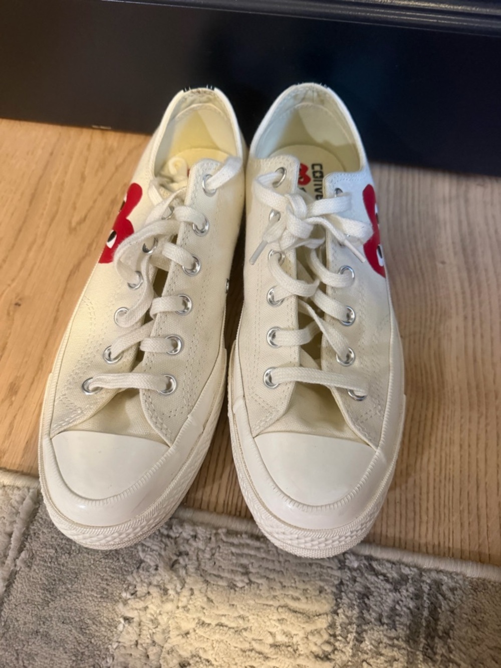 Converse Cream Low-Top Sneakers with Red Heart Accent